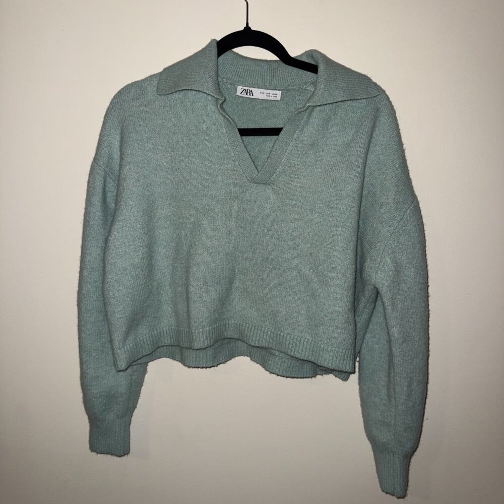 Zara Collared Cropped Sweater - Green size M